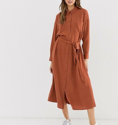 belted shirt dress midi
