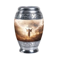 Modern Aluminium Jesus Christ Cross Cremation Urn for Human Ashes Keepsake