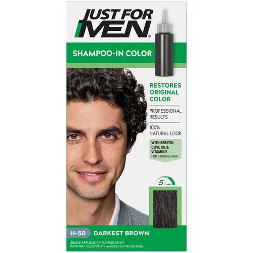 Just For Men ORIGINAL FORMULA SHAMPOO-IN HAIR COLOR DARKEST BROWN H-50 EASY FAST - Picture 1 of 11