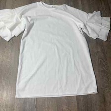 Missguided Womens Shift Dress Size 12 White Tiered Frill Sleeves Unlined Work