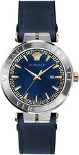 Versace VE2G00221 Aion Indiglo silver gold blue Leather Men's Watch NEW