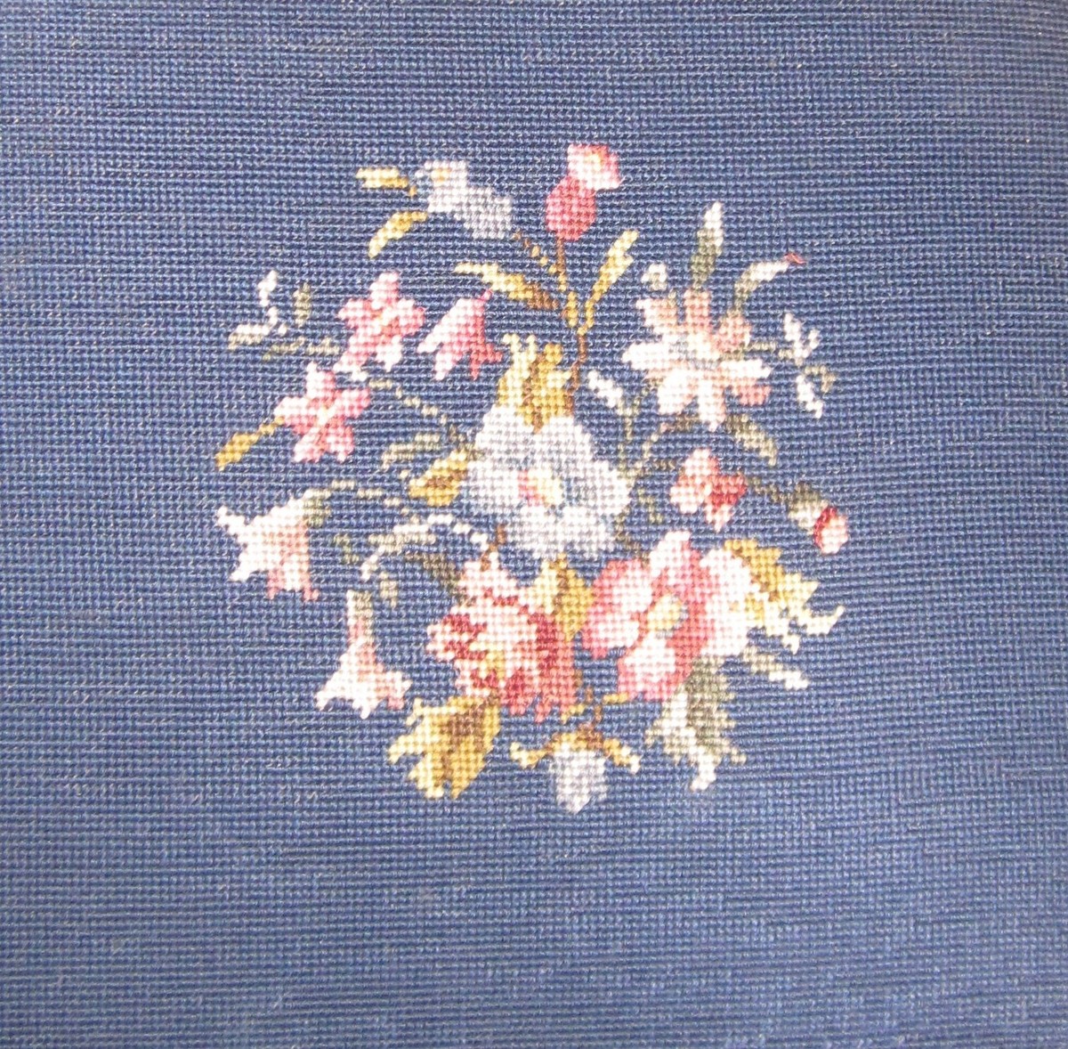 Set of 4 Needlepoint chair covers blue floral vintage | eBay