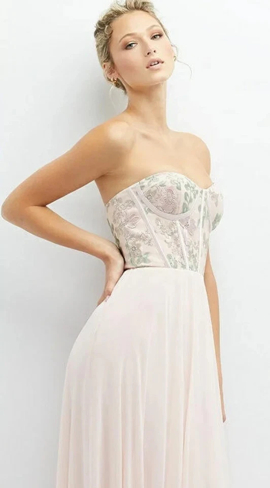 Dessy Collection Blush Pink Strapless Floral Emroidered Gown Size 8 $279 3136 - Image 4 of 4