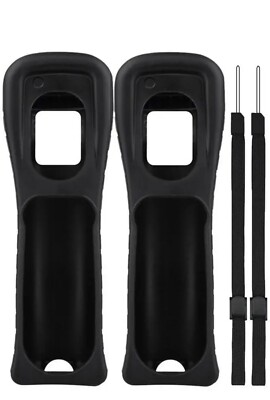 x2 New Nintendo Wii Remote Black Rubber Silicone Gel Covers Sleeves & Straps
