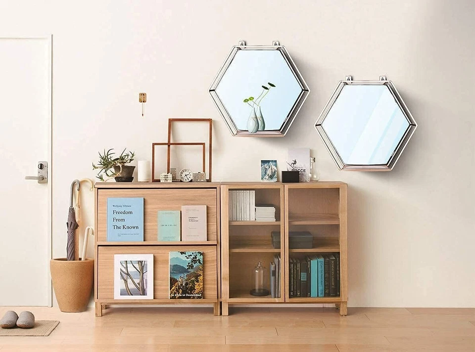 Wall Mirror for Home Decoration with Rose Gold Hexagon Hanging Shelf - Image 4 of 4