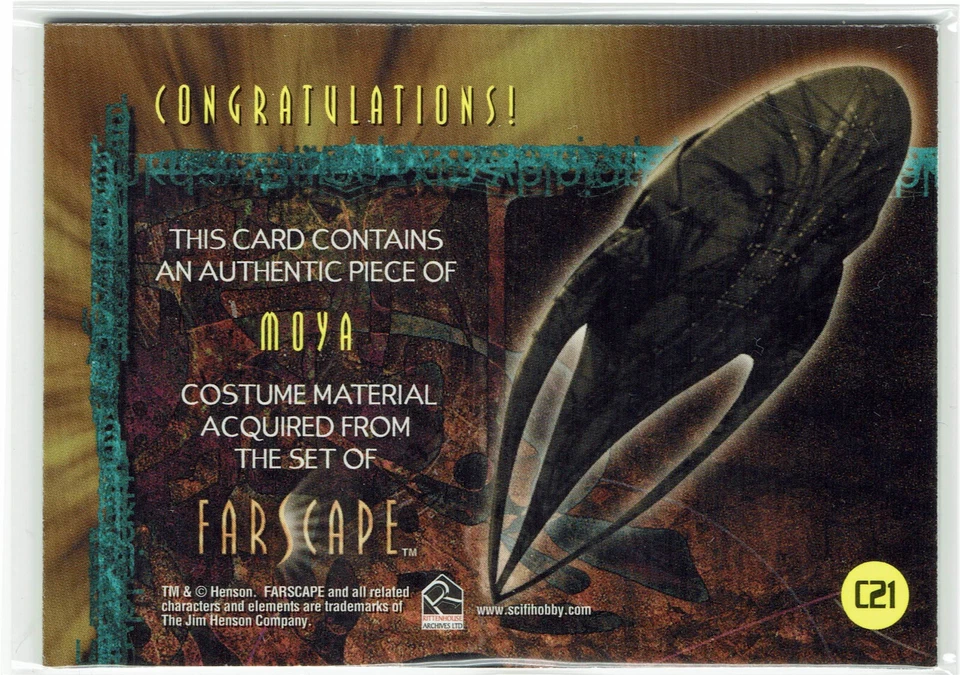 Farscape Season Four 4 Costume Relic Card C21 Moya Ship Prop ALBUM EXCLUSIVE - Image 2 of 2