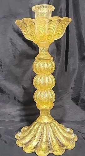 VINTAGE BAROVIER&TOSO MURANO ART GLASS CANDLEHOLDER HEAVY GOLD 13,5" STUNNING