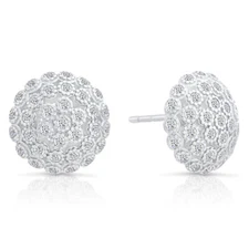 Sterling Silver Cubic Zirconia Dome-shaped Button Stud Earrings, 11mm Diameter