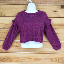 Old Navy Sweater Girls Size L 10-12 Purple Heathered Ruffles Stretch Soft