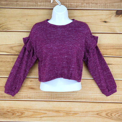 Old Navy Sweater Girls Size L (10-12) Purple Heathered Ruffles Stretch Soft