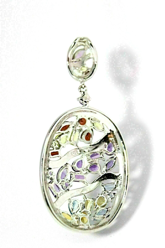 Silver Pendant Topaz Amethyst Garnet Genuine Gems Part Black Rhodium With Chain - Picture 17 of 24