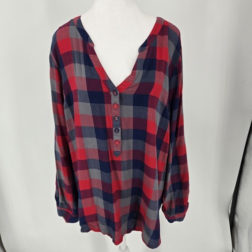 Modcloth Popover Top Button Front Plaid Top Blouse Red Blue Women's Size XL - Picture 2 of 8
