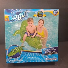 H2OGO Jumbo Crocodile Ride-On Swimming Pool Float Kids Water Toy 6 ft.+ Handles