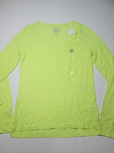 NWT Kohls Women Size L V-Neck Shirt Yellow Long Sleeve Asymmetrical Hem Casual