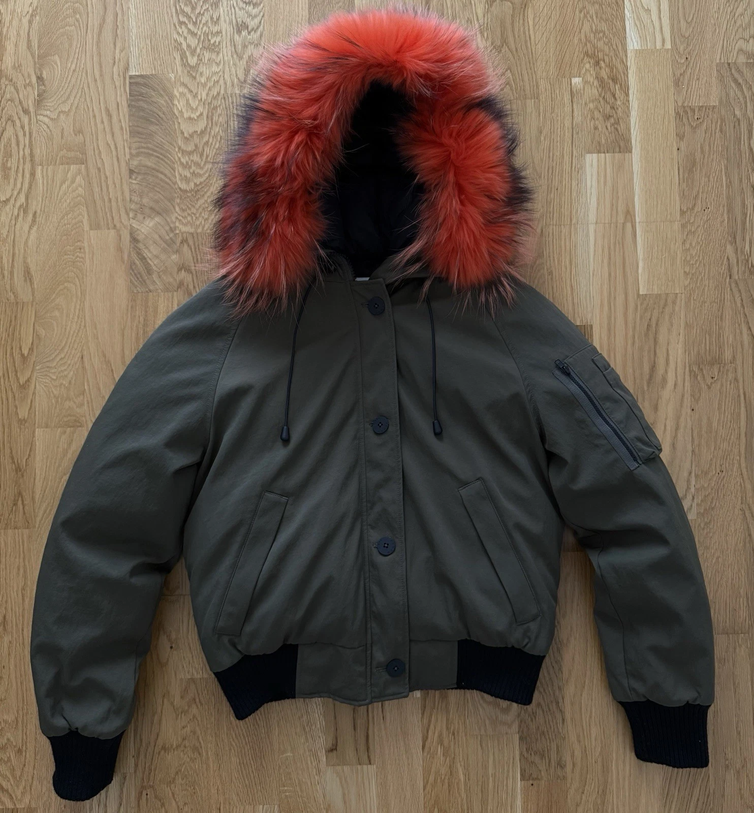 Kenzo piumino d'anatra giacca bomber con pelliccia zip intera verde donna taglia M