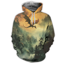 Forest Flight Dragon Hoodie 3D Print Fantasy Nature Pullover Unisex