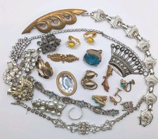 Defektes Vintage Modeschmuck Konvolut, Strass Ohrclips, Armband, wie besehen