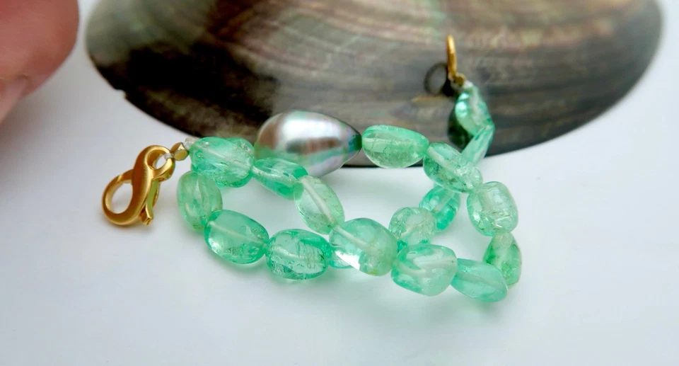 AAAA+ PULSERA PERSONALIZADA ESMERALDA COLOMBIANA Y PERLA DE TAHITÍ - PLACA 24K MUY FINA Foto 3 de 4