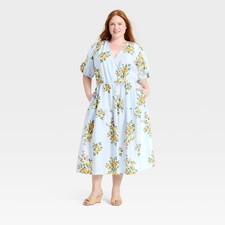 Women's Wrap Tie Tier Dress - A New Day Light Blue Floral
