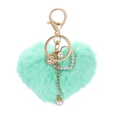 5.3" Heart Plush Keychain Love Faux Fluffy Purse Charm Green