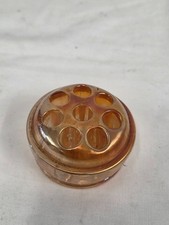 VTG Floral Frog Marigold Carnival Glass 8 Hole Flower Holder footed 2 1/2" dia
