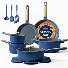 Carote A13768 18-Piece Ceramic Nonstick Cookware Set w/Utensils, Induction