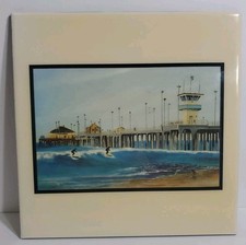 Vintage Huntington Beach Pier Before Storm Memories Print Tile Jack Perry 8x8 