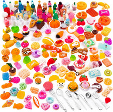 160 Pcs Mini Food Toys, Miniature Food Drinks Bottles for Doll Kitchen Pretend P