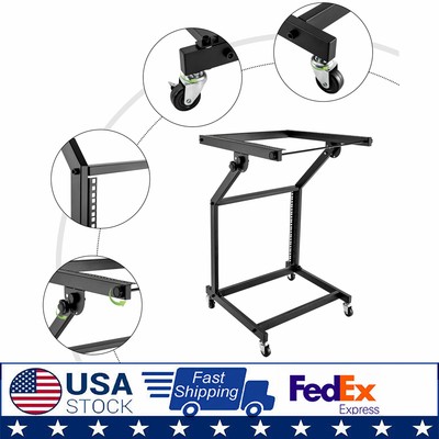 9U Rack Mount Mixer Case Stand Studio Equipment Cart Stage Amp DJ Rolling Black
