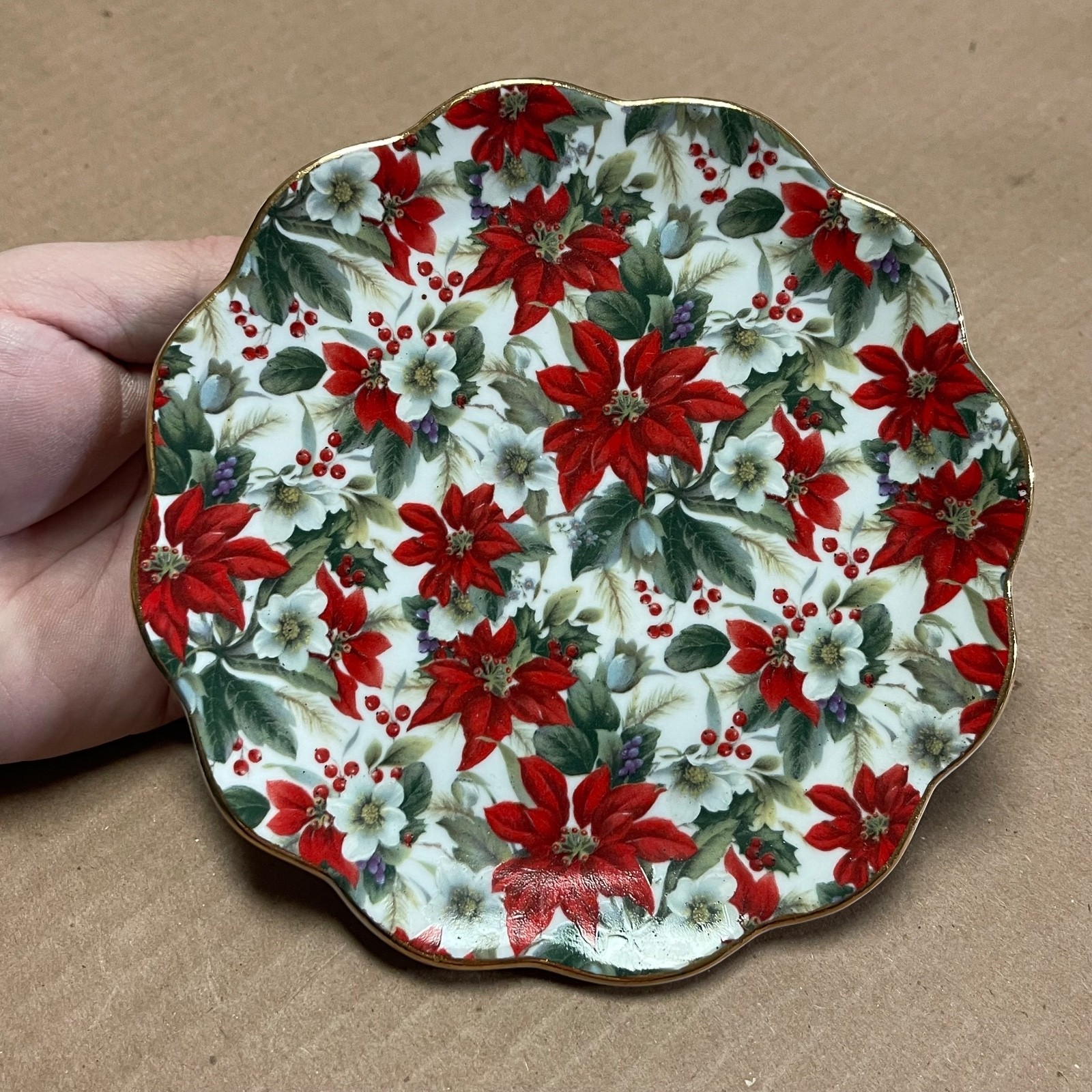 A Cup of Christmas Tea Tea Pot, Cup & Saucer, Sugar & Cream Set on Plate MINI