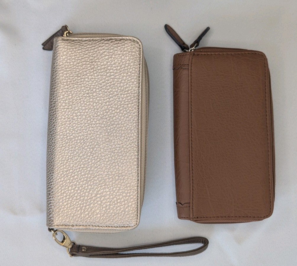 Lot of 2 Jessica Simpson Wallets EUC Brown Silver-tone Studs Beige Gold Leopard