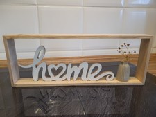 Weiss Beige Holz Schriftzug Deko:"Home" mit kleiner Vase Boho Landhaus