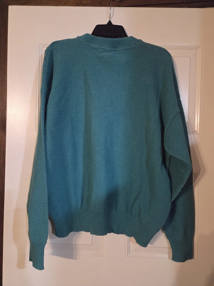 Vintage Sweater Large Mens Green Teal Crewneck Made In USA Pullover Knit Grandpa - Image 3 of 4