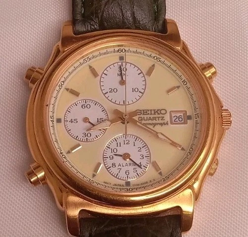 Neo Vintage Seiko 7T32-6F70 Quartz Chronograph Gold Case with Manual