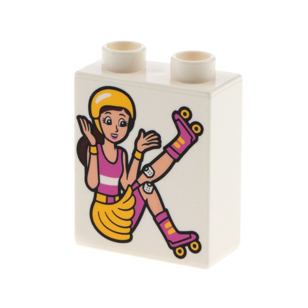 1x Lego Duplo Motif Brick 1x2x2 White Printed Woman with Roller Skates 4066pb591
