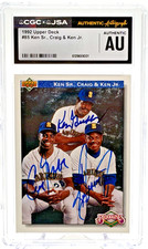 1992 Upper Deck Bloodlines Ken Griffey Jr Ken Griffey Sr Craig Griffey Auto CGC