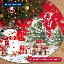 Snowman Christmas Tree Skirt 48 Inch Red Christmas Decorations Snowflake Cute Vi