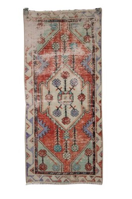 Vintage Orange Oushak Rug 2x5 ft   Handmade Wool Anatolian Carpet
