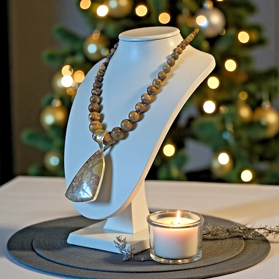 NEW Jay King DTR 925 Sterling Snakeskin Jasper Pendant Graduated Beaded Necklace - Image 4 of 4