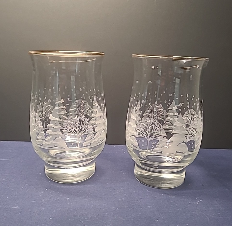 2 Lynn's China for Arby's "Pines" 10 oz Tumbler White & Gray Trees 5 1/4" Winter