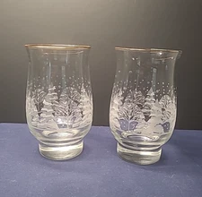 2 Lynn's China for Arby's "Pines" 10 oz Tumbler White & Gray Trees 5 1/4" Winter