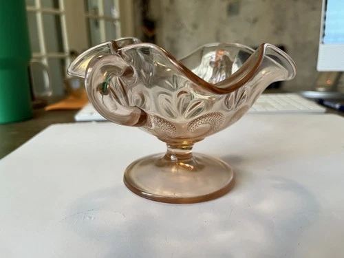 Lovely Vintage Pink Depression Glass Pedestal Candy Dish With Handles