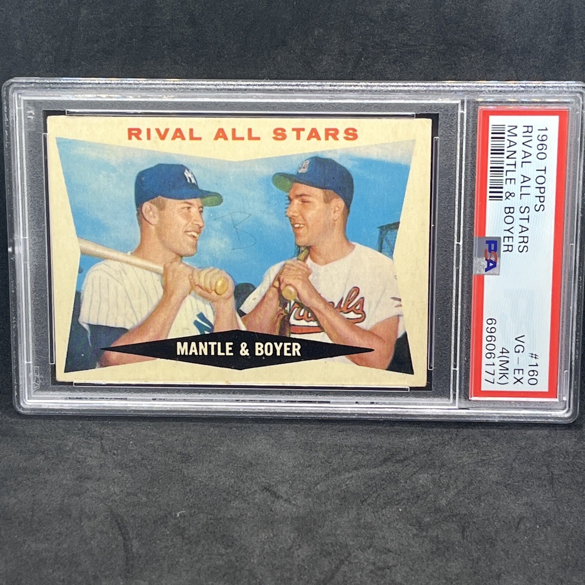 MICKEY MANTLE/KEN BOYER 1960 TOPPS RIVAL ALL-STARS CARD #160 PSA 4  display picture 1