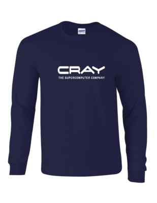 Cray SuperComputer White Logo Navy Blue Long Sleeve Cotton T-Shirt