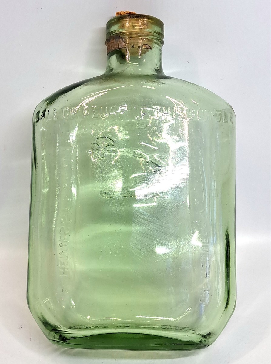 ANTIQUE GREEN GLASS JAs HENNESSY & CO COGNAC BRANDY BOTTLE W/ COAT