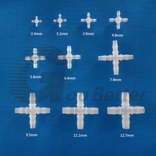 Cross Connector Plastic Pipe Hose Fitting Equal Tube 2.4mm-12.7mm Various Sizes