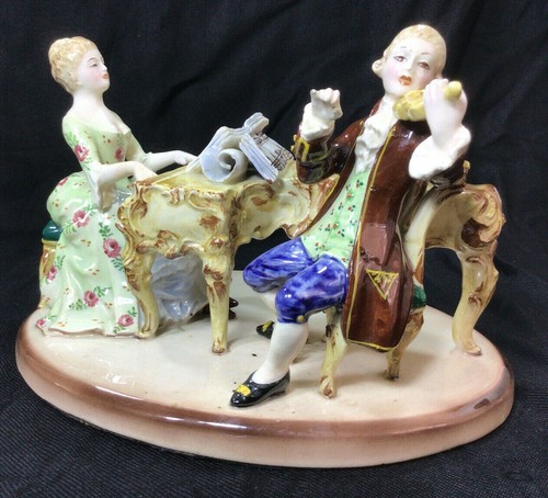 Antique Rococo Majolica Porcelain Figurine Lady & Gentleman Made in Italy - Picture 7 of 10