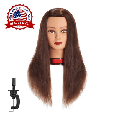 20-22'' Cabeza De Maniqui Con Cabello 100% Humano Cabeza Con Abrazadera Libre NEW