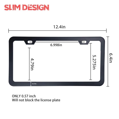 Black License Plate Frames- Aluminum Front & Rear Car Tag Covers for Men Women - Picture 3 of 6