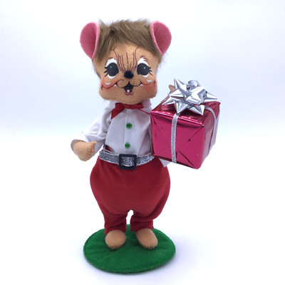 Annalee 2013 Silver Sparkle Boy Mouse Holding Gift 8'' Holiday Christmas Doll